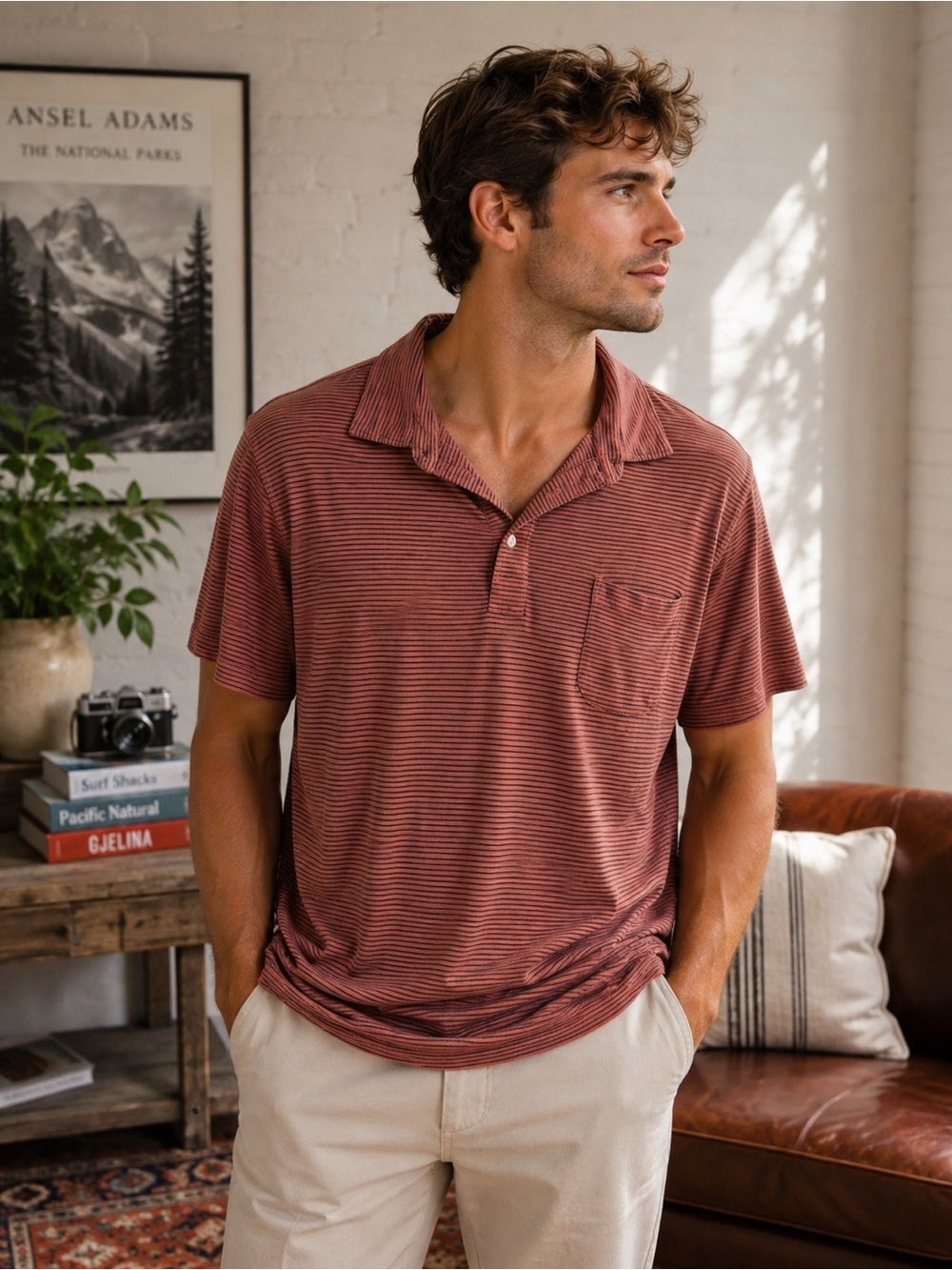 Faherty Feeder Stripe Polo Sunrise Red Navy XXL